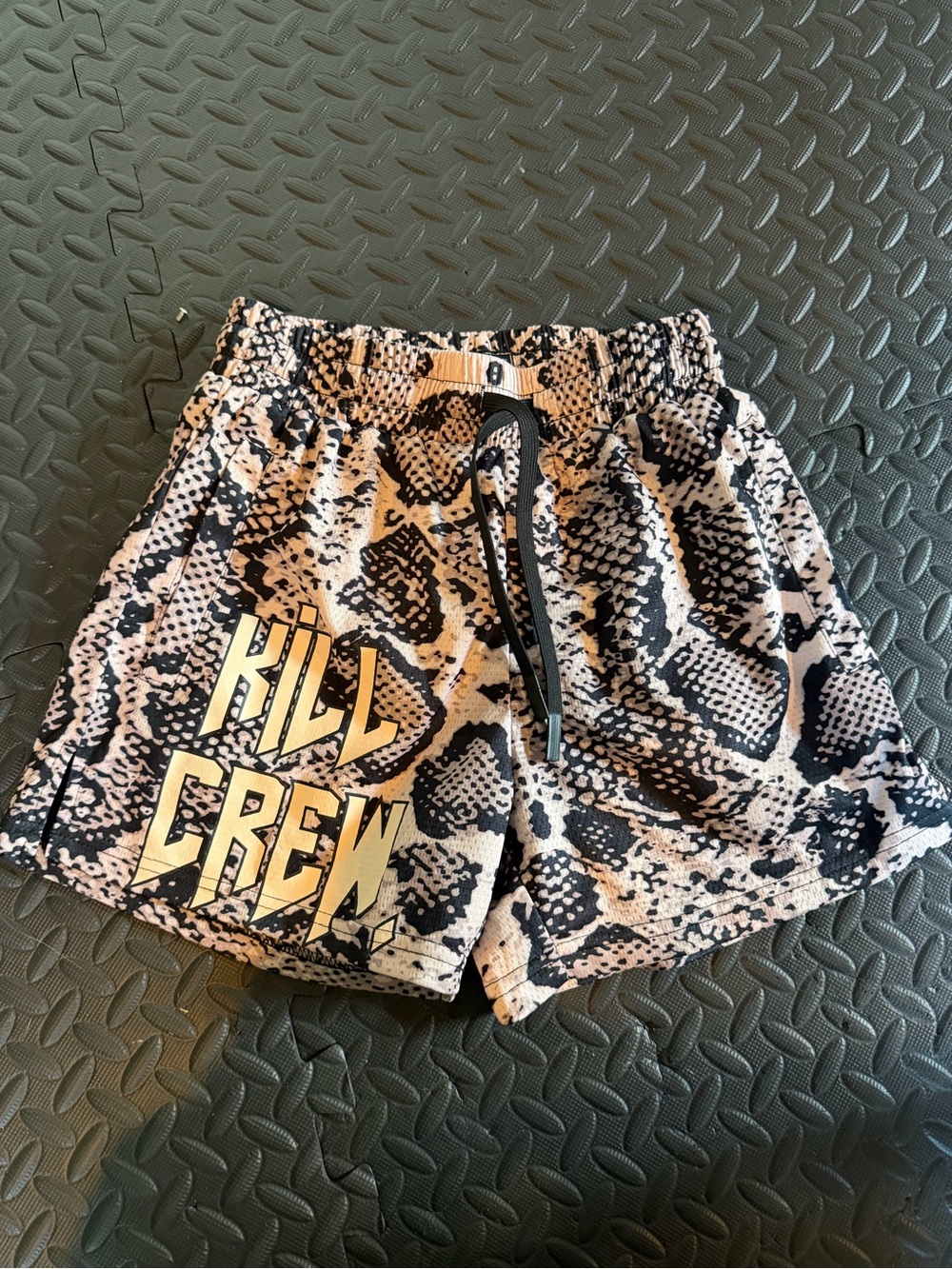 Kill Crew Snake-Print Athletic Shorts in Black & Cream